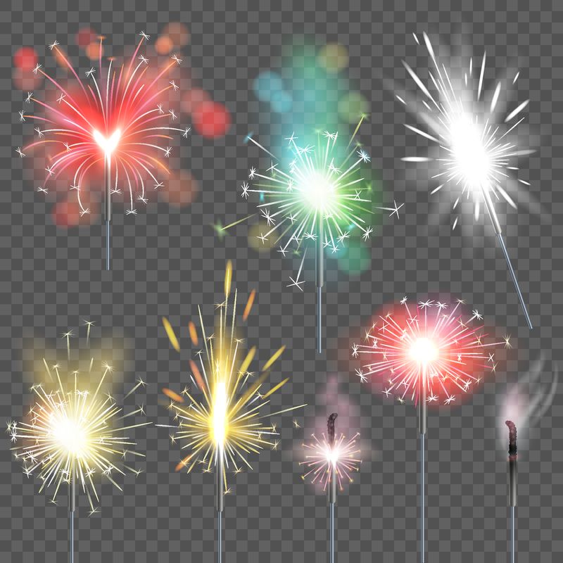 Sparkler Vector圣诞新年派对Sparklets插画集Sparkled Firework Sparks孟加拉语生日燃烧-透明背景隔离