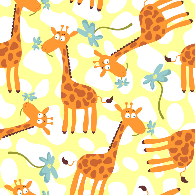 带可爱长颈鹿的无缝图案
