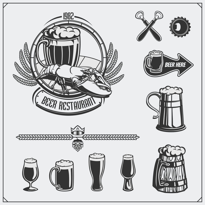 啤酒套装标签标志标志符号和设计元素