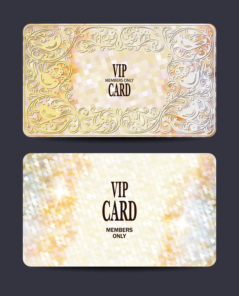 一套带有花卉设计元素和纹理背景的VIP卡