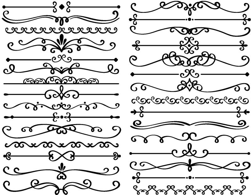 装饰性分页符-复古装饰线-豪华婚礼框架线和华丽的漩涡分割-边框-华丽的漩涡花页分隔-书法孤立矢量图标集