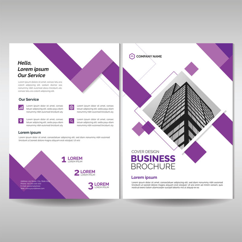 紫色几何样式的公司小册子封面模板