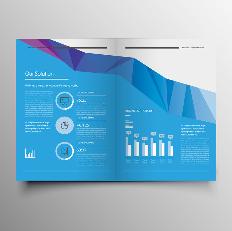 信息图蓝色小册子传单设计布局模板-A4大小-首页和背面设计EPS 10矢量图