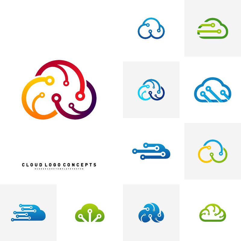 云技术标志设计概念向量集-技术云徽标模板向量