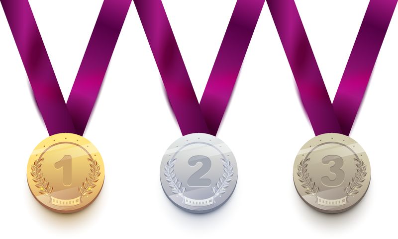 设置运动奖牌1金-2银-3铜-孤立在白色插图上