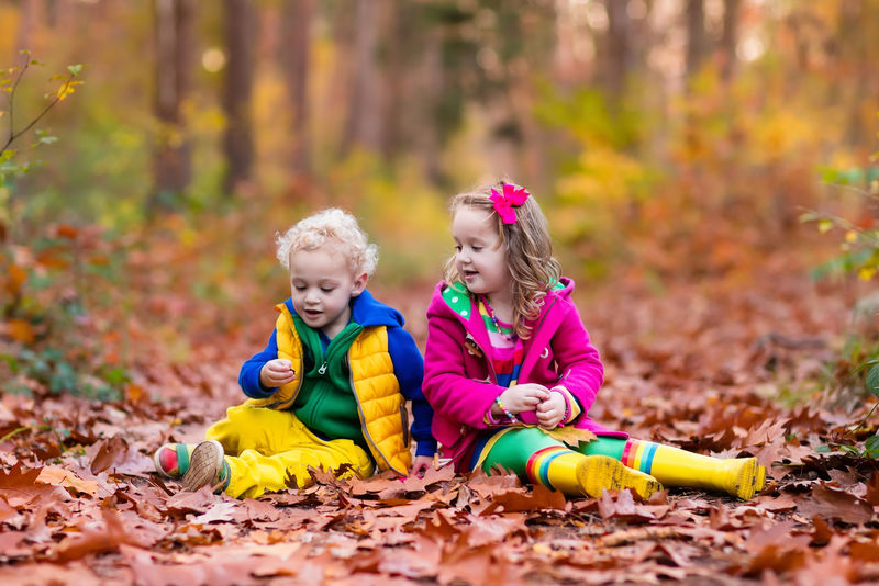 孩子们在秋天公园玩耍