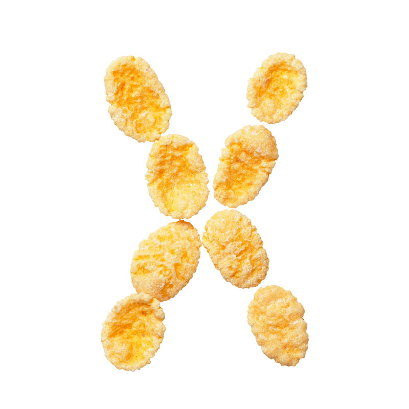 黄色玉米片字母X白底独立字母谷物薄片