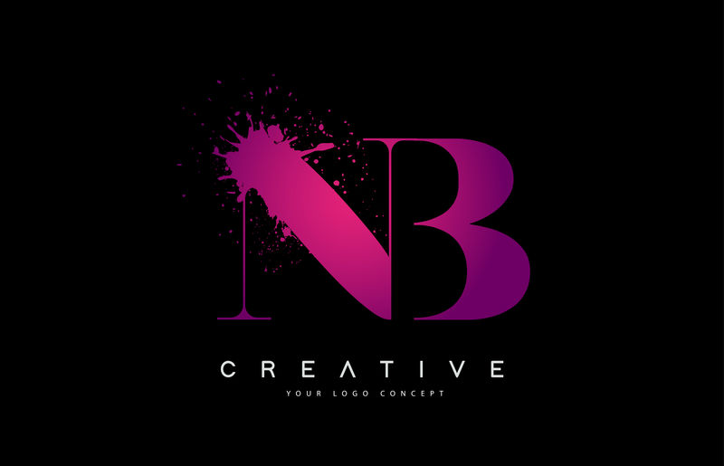 紫色粉红NB N B字母标志设计水彩泼墨
