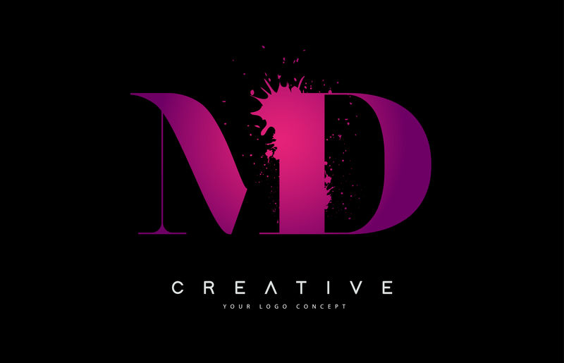 紫色粉色MD M D字母标志设计水彩泼墨