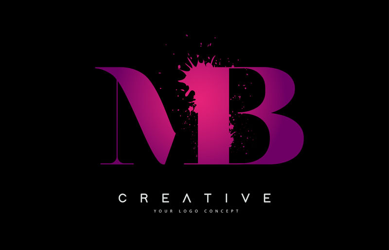 紫色粉红MB M B字母标志设计水彩泼墨