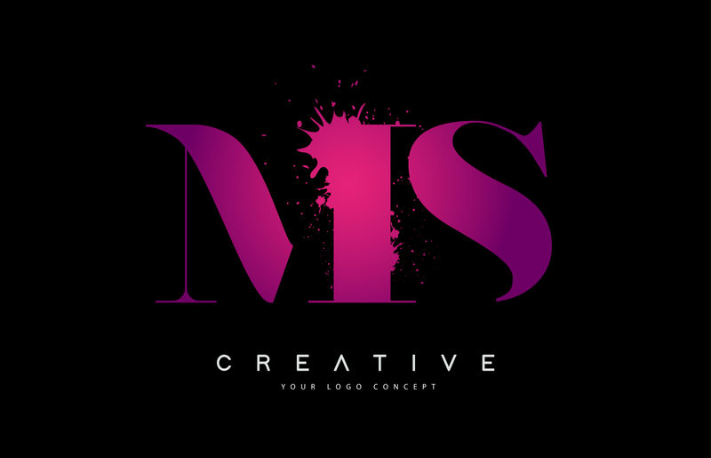 紫色粉红MS M S字母标志设计水彩泼墨