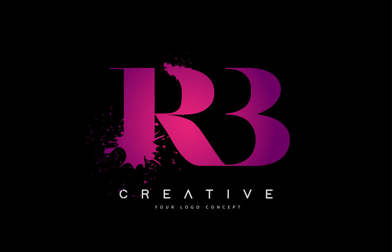 紫色粉红RB R B字母标志设计水彩泼墨