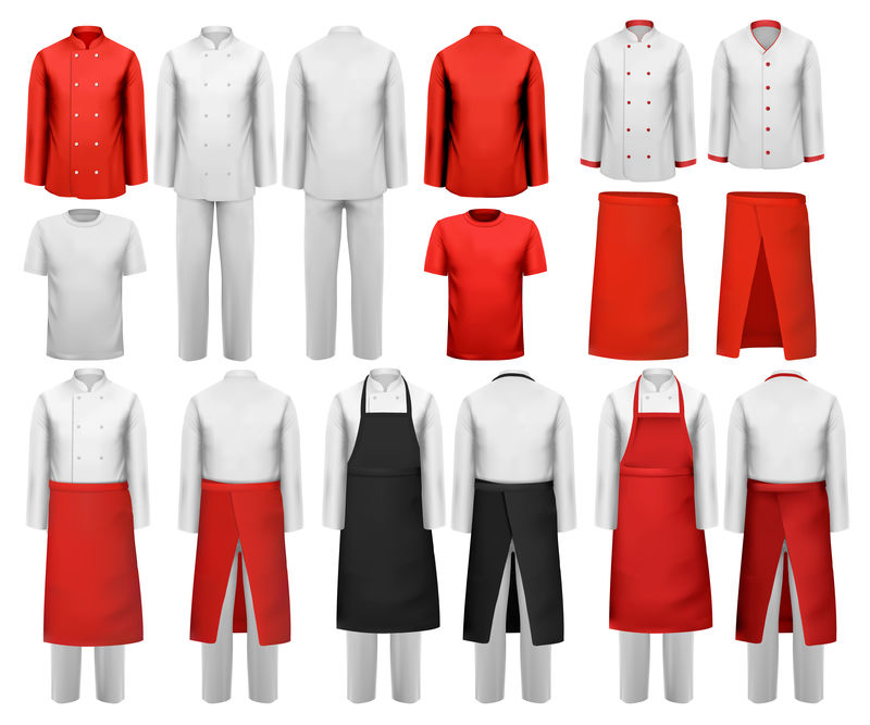 一大套烹饪服装白红相间的套装和围裙ve
