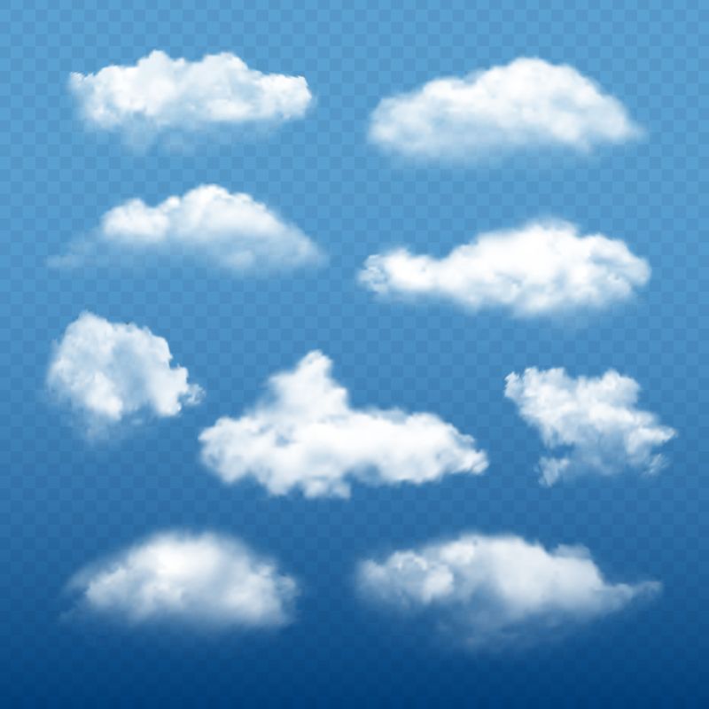 多云的天空逼真-美丽的白云凝结收集矢量天气要素