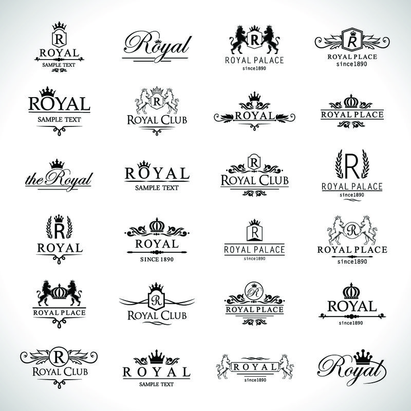 皇家图标设置孤立的灰色背景矢量插图-图形设计-皇家图标收藏-现代概念-皇家标志类型