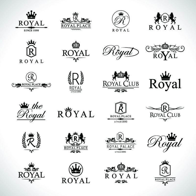 皇家图标设置孤立的灰色背景矢量插图-图形设计-皇家图标收藏-现代概念-皇家标志类型