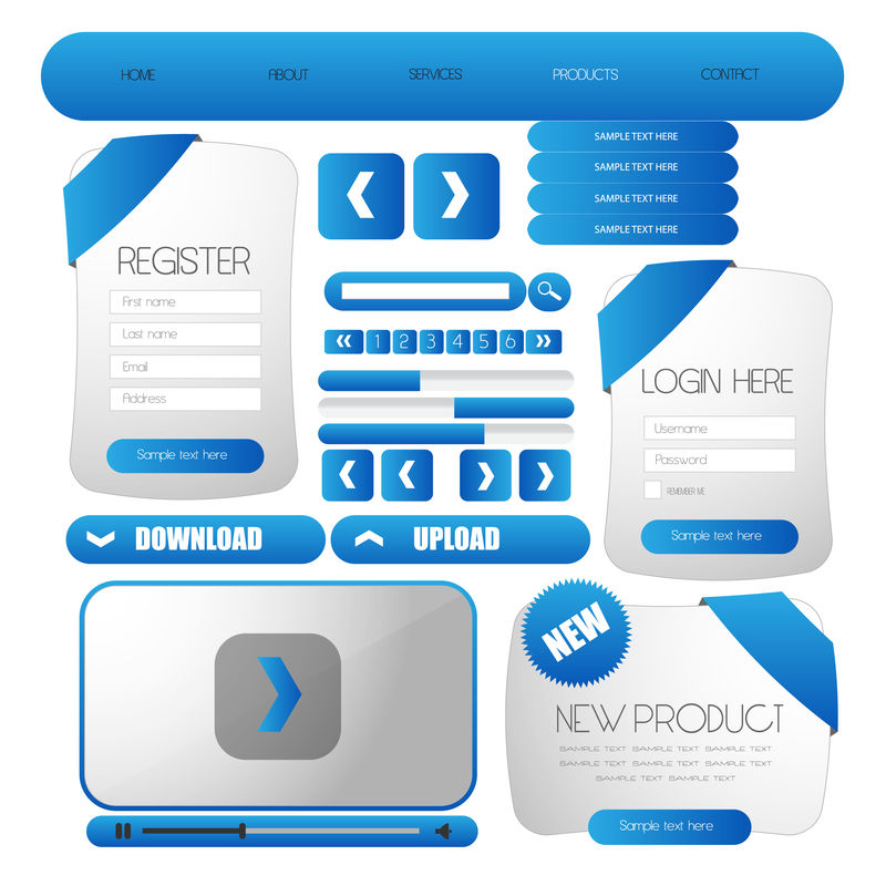 蓝色主题的网页设计元素工具包