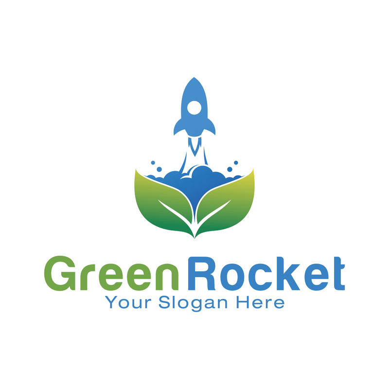 绿色火箭标志设计模板