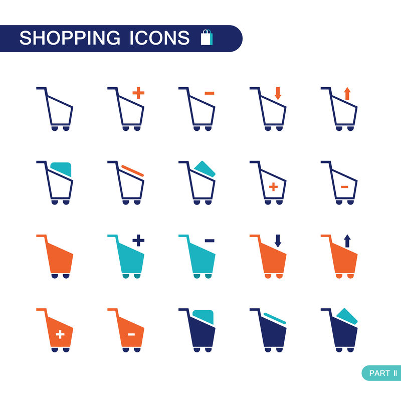 Web购物车图标集网上购物买卖概念矢量图