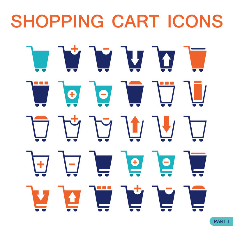 Web购物车图标集网上购物买卖概念矢量图
