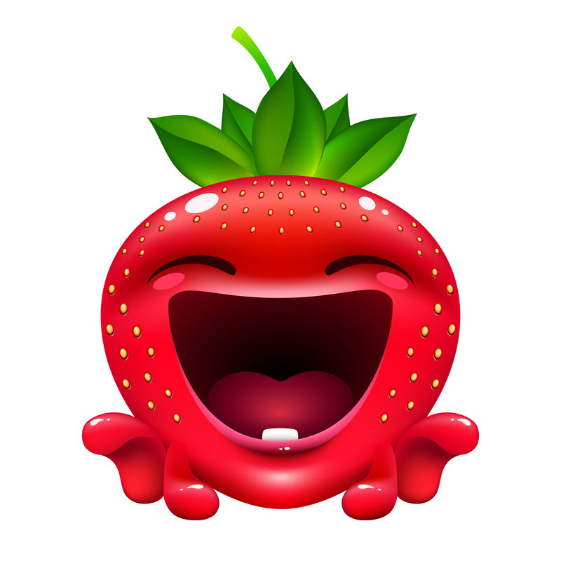 有趣的情感草莓-可爱的水果角色在白底笑