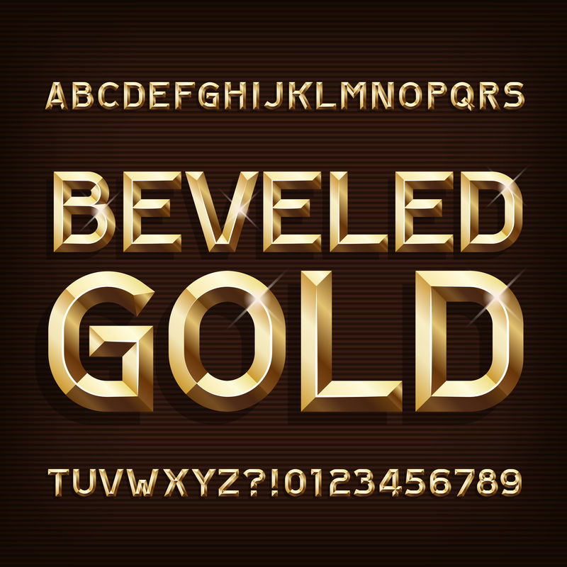 皇家金字字母集数字和标点符号-矢量豪华字体文字优雅的黄金