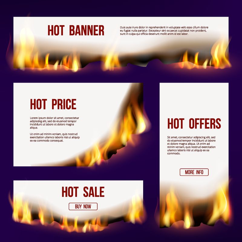 横幅火焰-带文本的火舌燃烧广告模板销售矢量设计方案