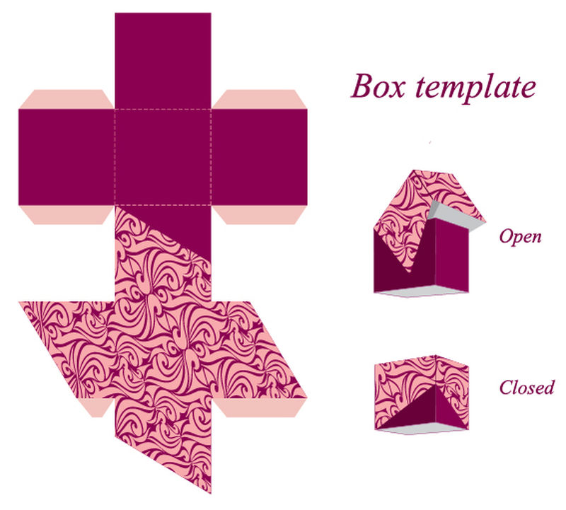 有趣的方盒模板与盖子和无缝图案矢量图