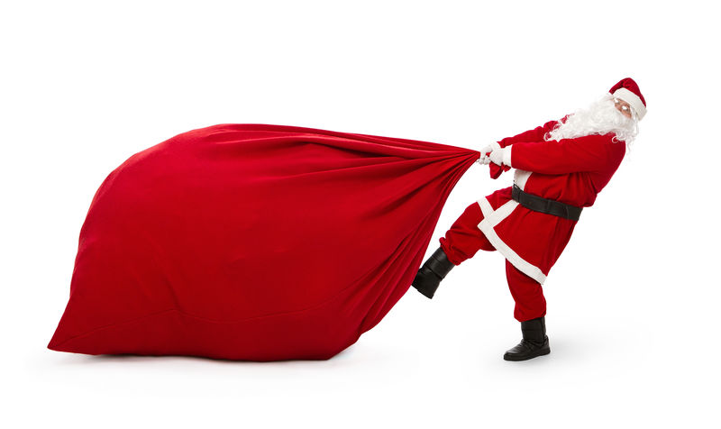 圣诞老人带着装满礼物的大袋子与世隔绝