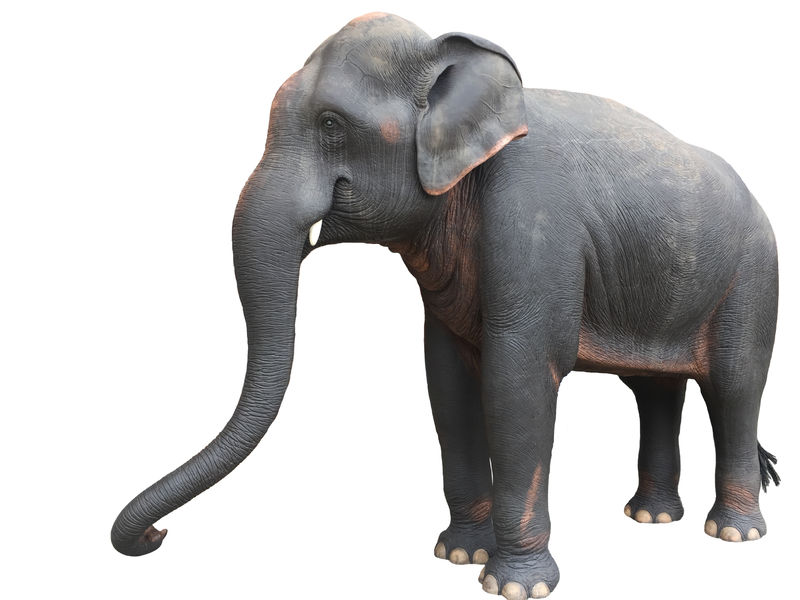 立着的大象雕塑由水泥制成白底隔离