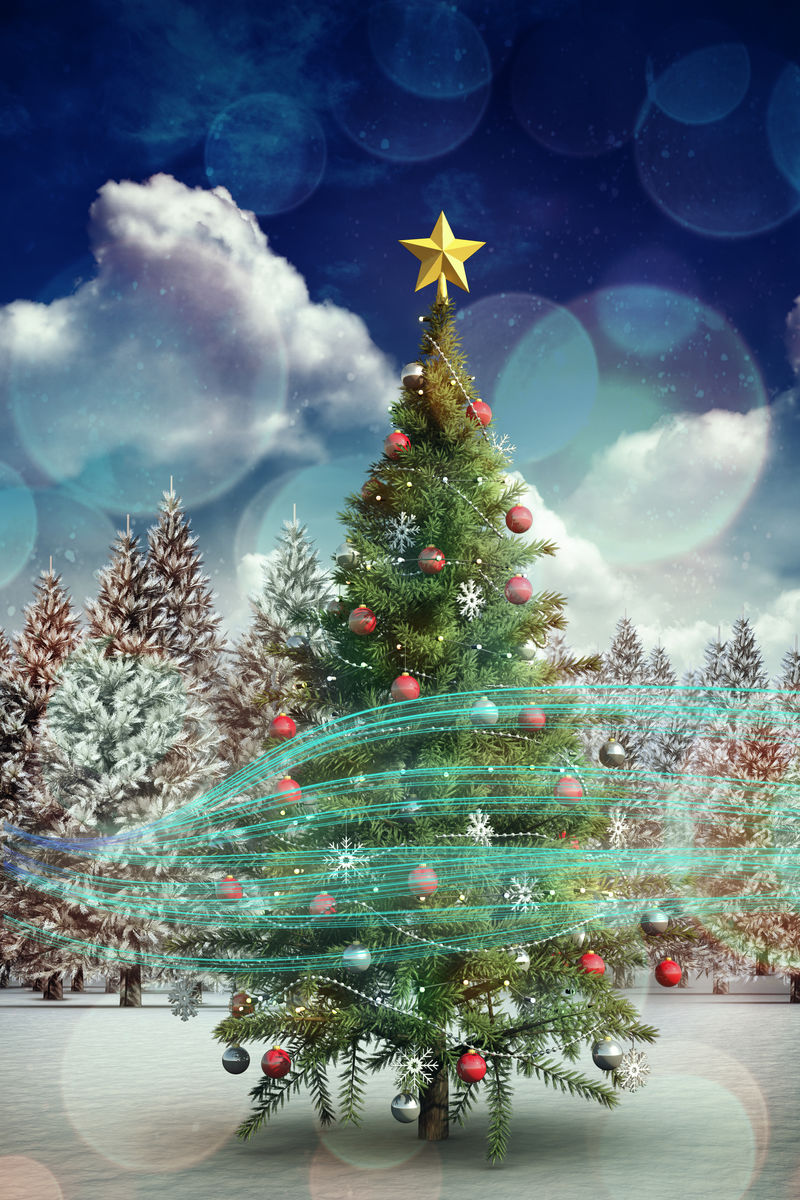 落雪圣诞树合成图