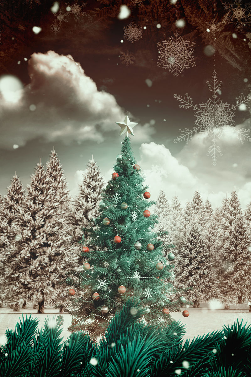 落雪圣诞树合成图