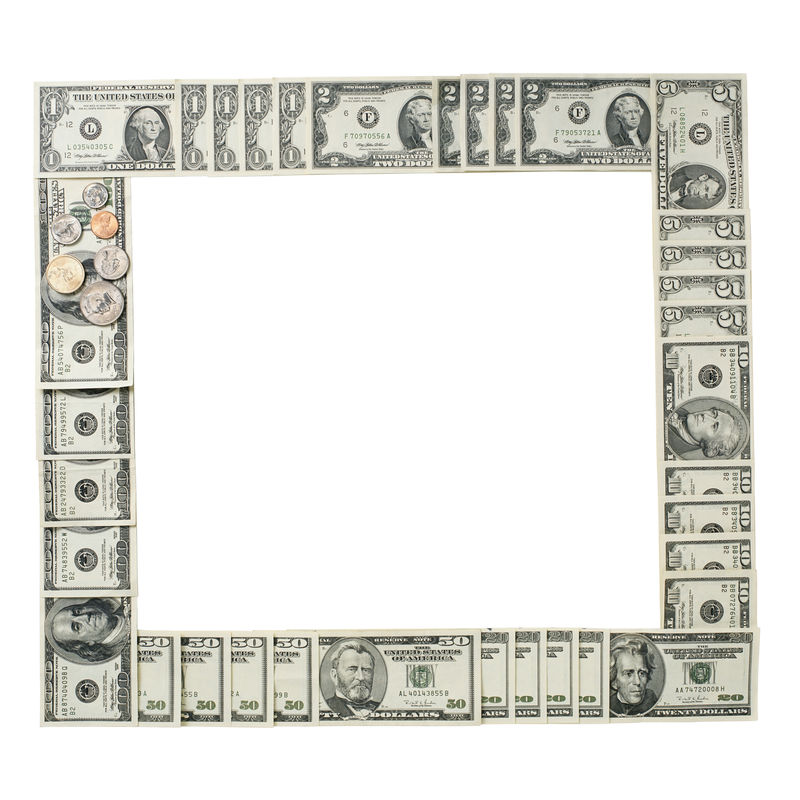 画框是一百美元的钞票