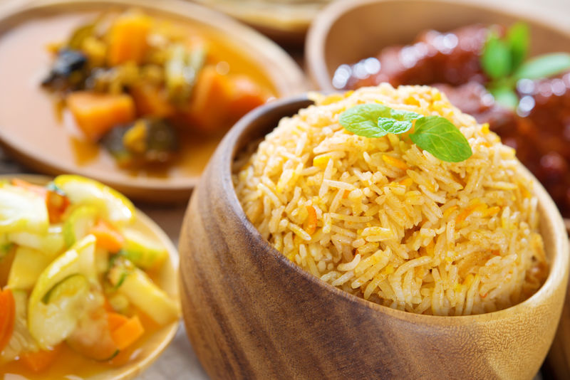 Biryani Rice or Briyani Rice-Fresh Cooked Basmati Rice-Delicious Indian Food.