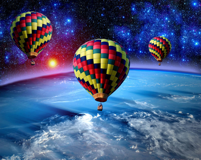 热气球童话景观梦幻月球地球-这张图片的元素由美国宇航局提供
