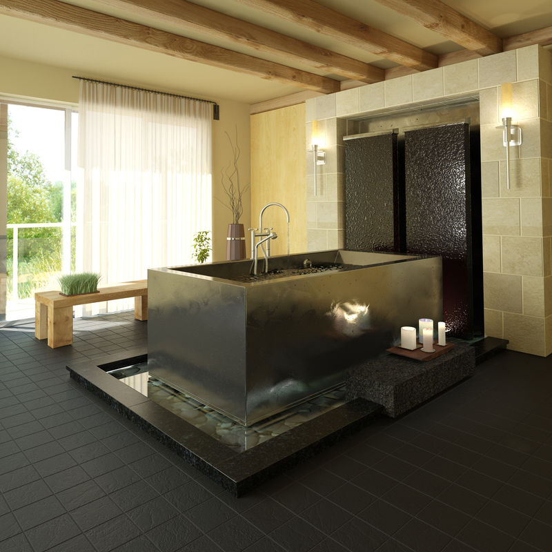 美丽的室内一个现代浴室|室内建筑