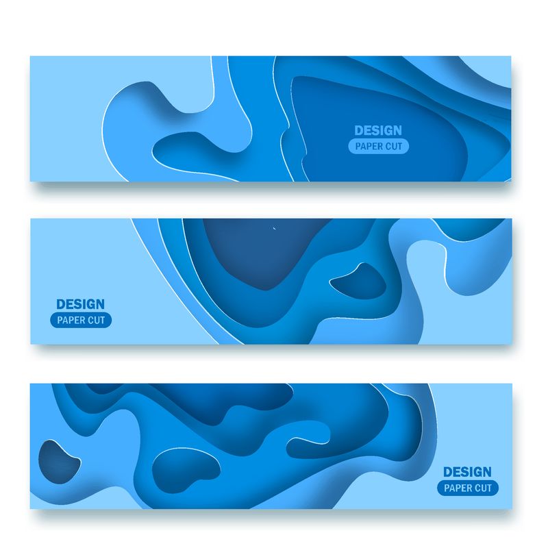 横幅与三维抽象背景-蓝色剪纸形状-用于商业演示传单海报和邀请的矢量设计布局-雕刻艺术EPS 10