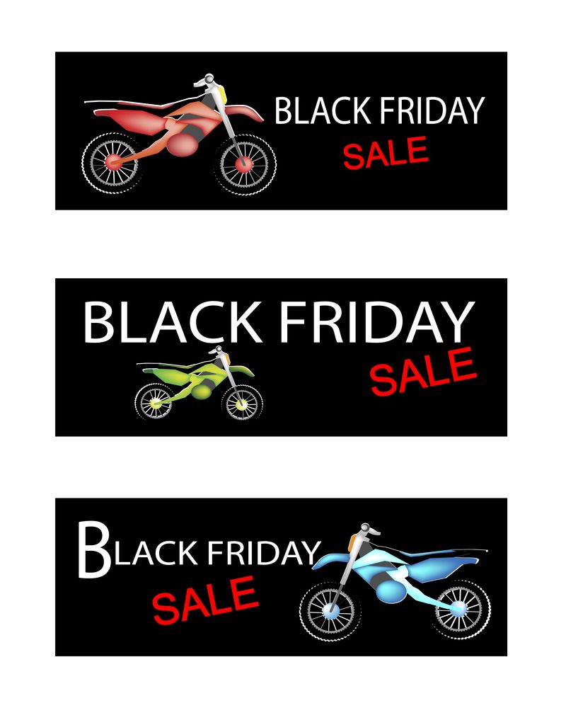 三个黑色星期五销售横幅上的摩托车
