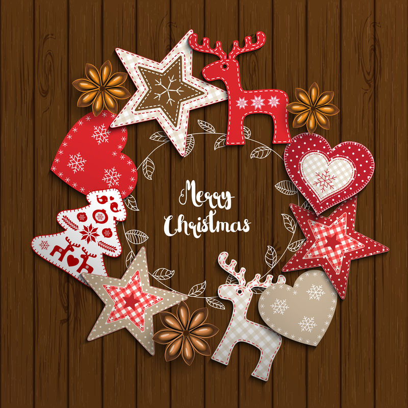 圣诞节的动机小的斯堪的纳维亚风格的装饰放在木桌上插图