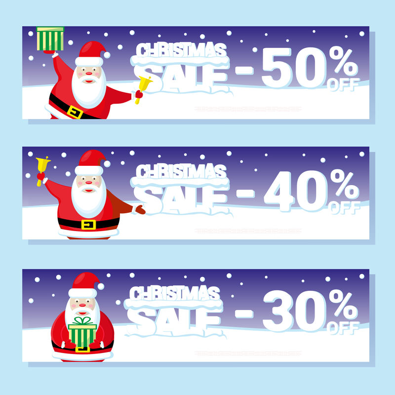 圣诞促销传单或优惠券上面有圣诞老人和大雪上的大字卡通风格矢量图解