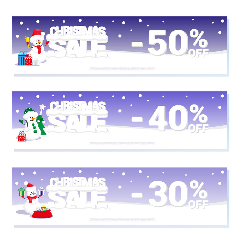概念横幅圣诞节销售设计价格标签或海报与雪人和文字大字母对雪矢量图解