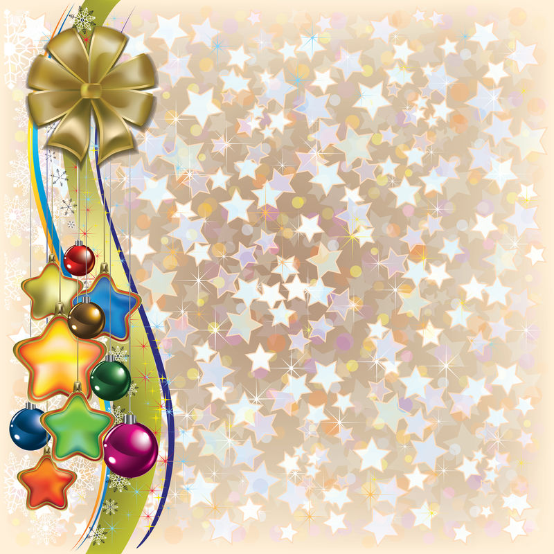 圣诞米色背景带装饰和蝴蝶结
