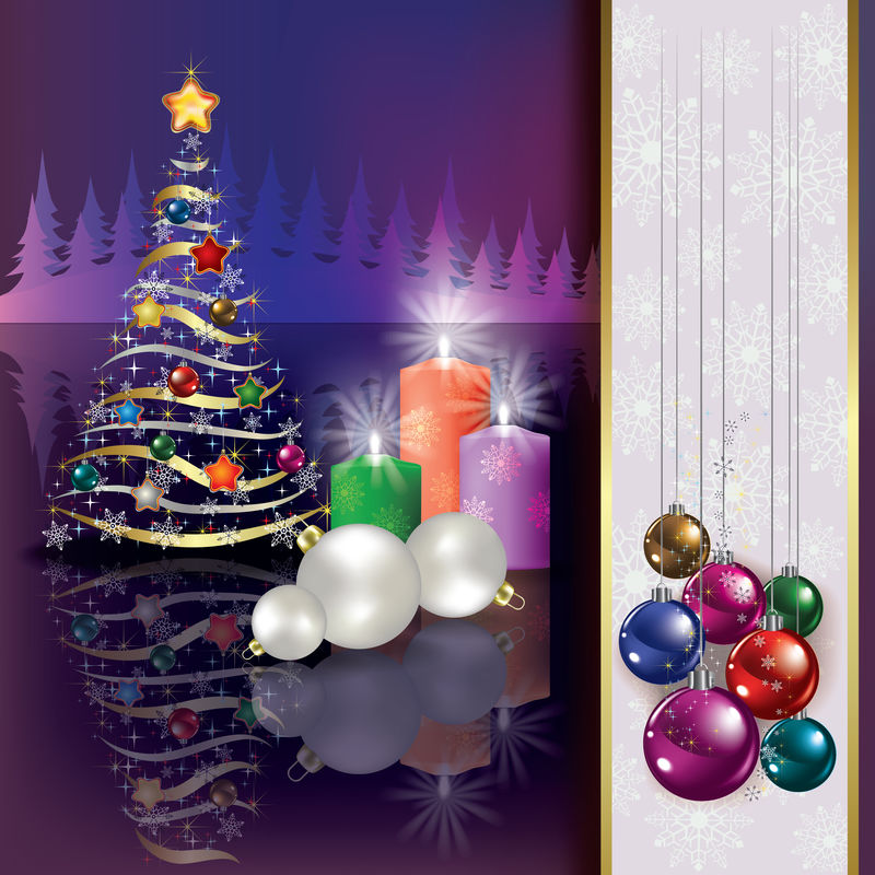 圣诞背景与树和蜡烛