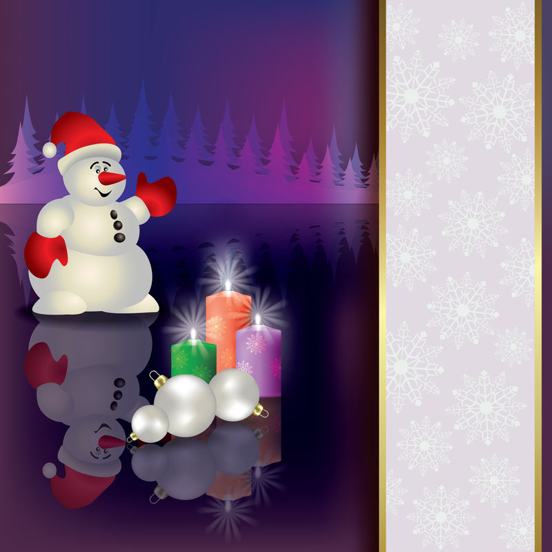圣诞背景与雪人和蜡烛
