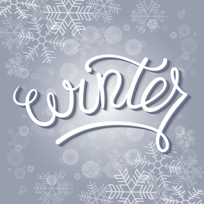 冬季卡矢量图-手写文字-蓝色背景上有雪符号