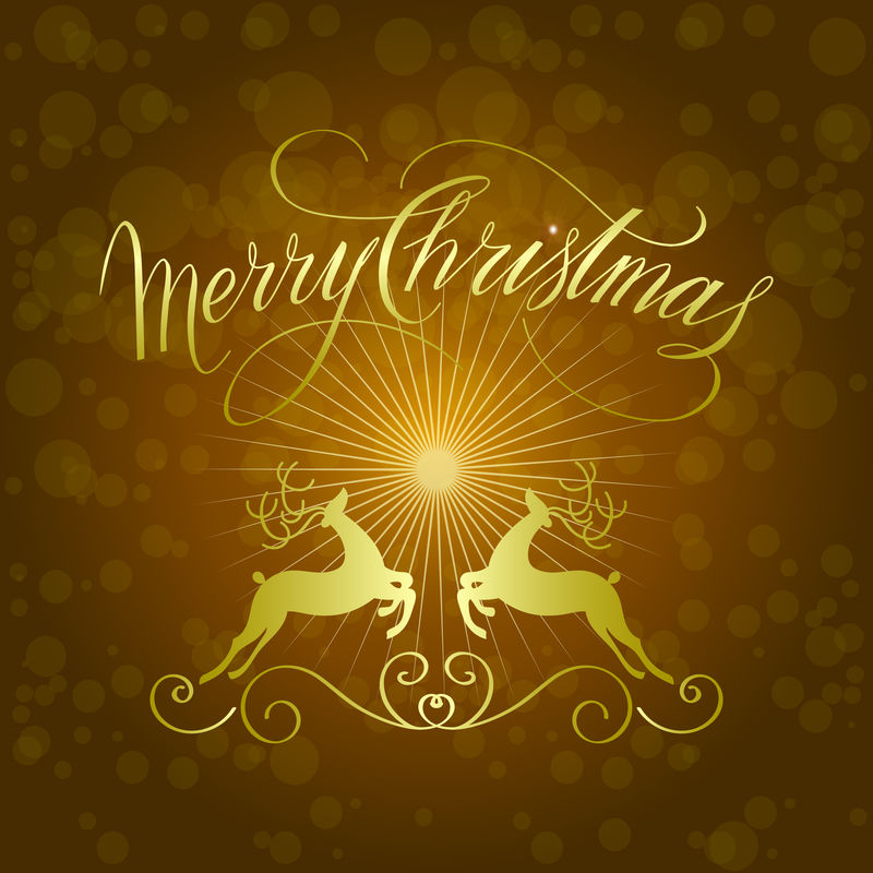 圣诞快乐-新年快乐-矢量图-用金色背景手工书写的圣诞装饰文字
