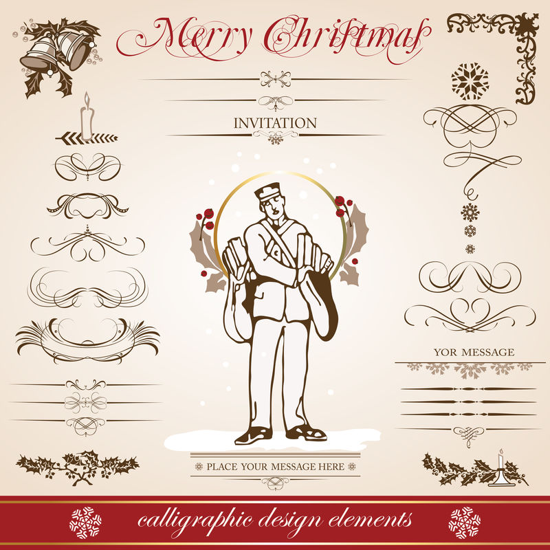 圣诞节和新年-矢量装饰-书法元素-古董和古董首饰-横幅-文字-分离器-雪花和明星设计集-波卡塔伦的圣诞祝福