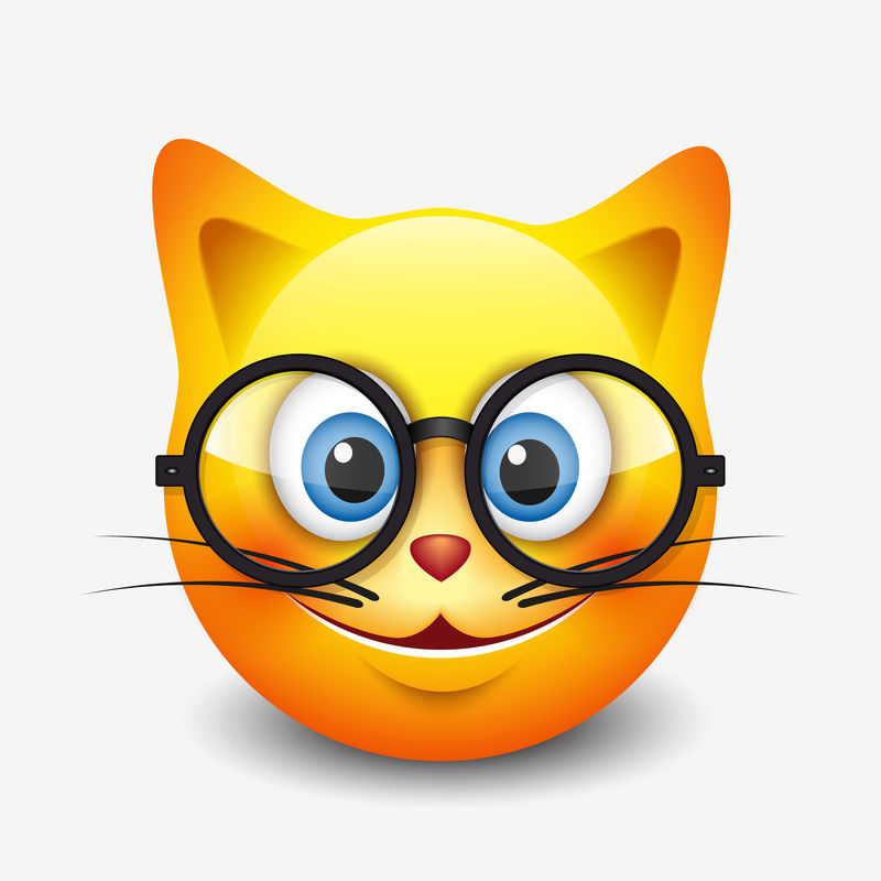 可爱的微笑猫戴着眼镜-表情符号-笑脸矢量图