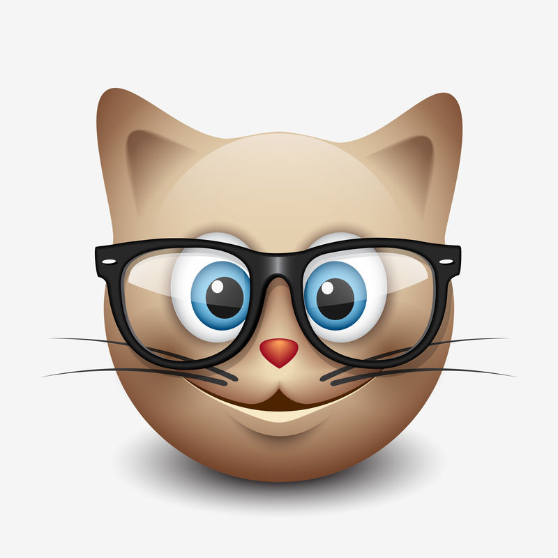 可爱的微笑猫戴着眼镜-表情符号-笑脸矢量图
