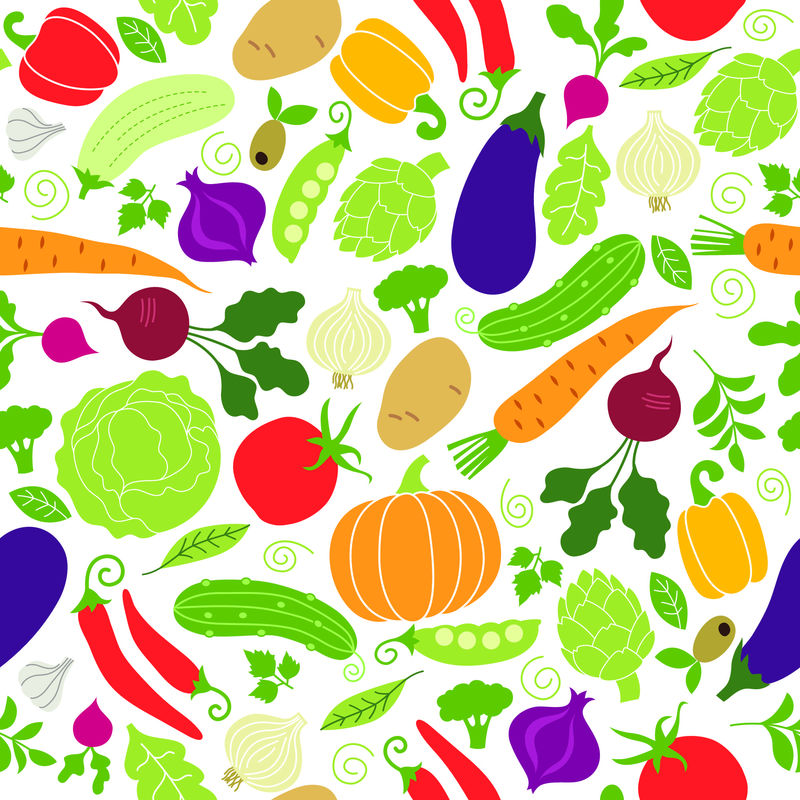 白色背景上的无缝图案-蔬菜插图